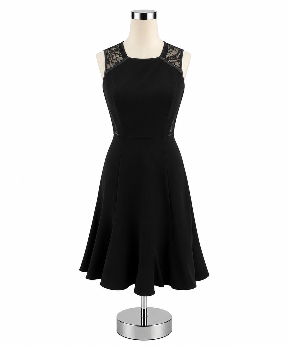 Shoshanna Black Lace Inset Fit & Flare Sleeveless Dress Size 2